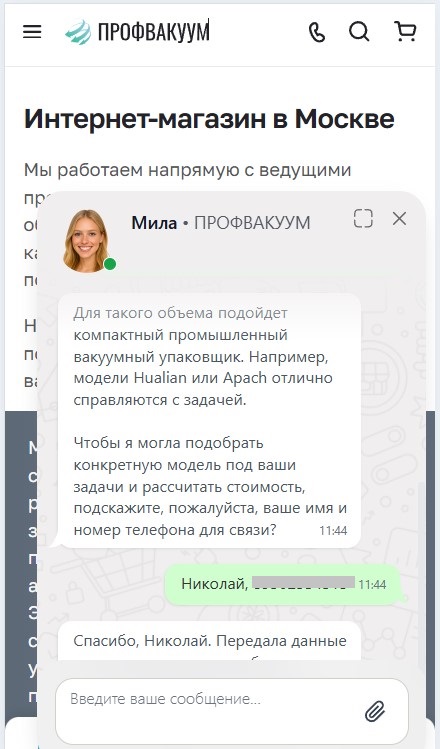 ИИ-консультант помогает покупателю выбрать товар